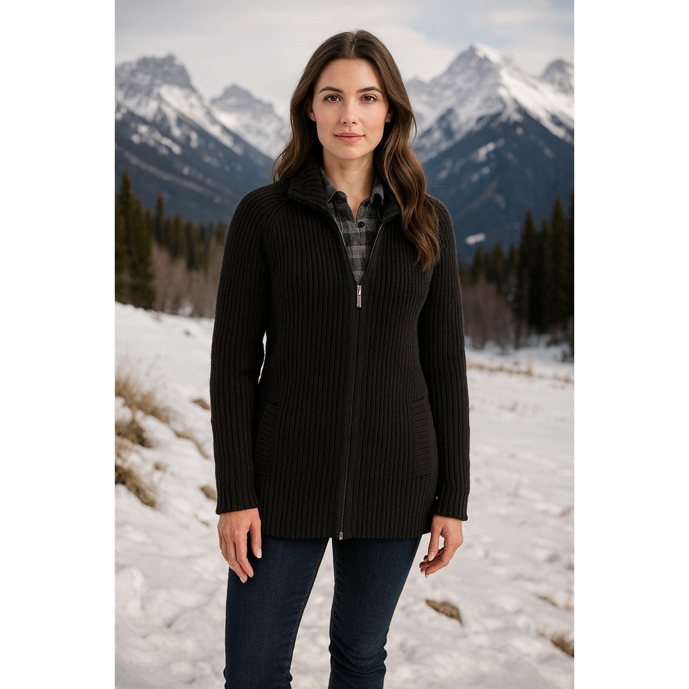 Pendleton Womens Black Westerly 100% Wool Zip Up Cardigan Size XS Classic Pocket